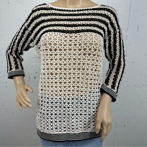Sandro Paris Women's size 1 Small Cream and Black Open Knit Sweater